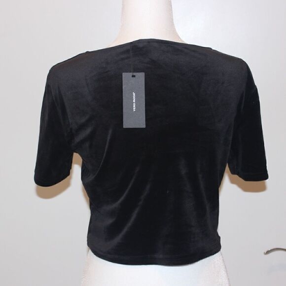 NWT Vero Moda Black Crop Velvet Top Women Size M Medium - Picture 7 of 13